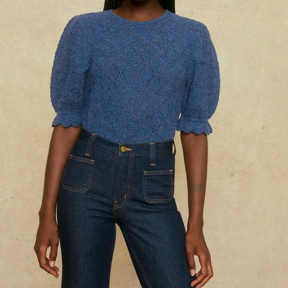 Christy Dawn Sweaters - CHRISTY DAWN logan sweater short sleeve blue medium baby alpaca fur puff sleeve